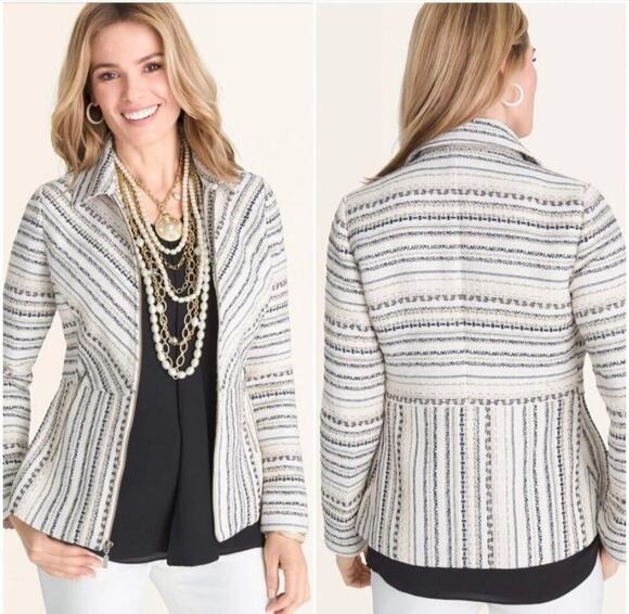Chico's Jackets & Blazers - Chico's Sz. 3 (16-18) Black/Taupe/Cream Fully Lined Zippered Jacket Plus size
